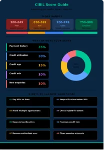 CIBIL score range chart showing poor, fair, good and excellent credit score categories in India