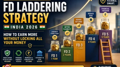 FD Laddering Strategy India 2026 infographic showing fixed deposit ladder structure liquidity and reinvestment planning